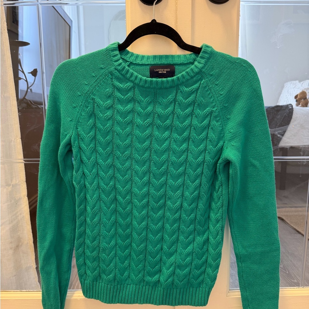 Lands' End Vibrant Green Crew Neck Sweater